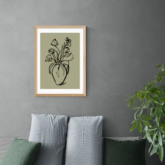 Botanical Wall Print Line Drawing - Green