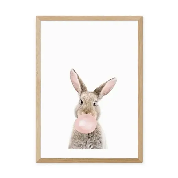 Bubble Gum Bunny Wall Print - Pink