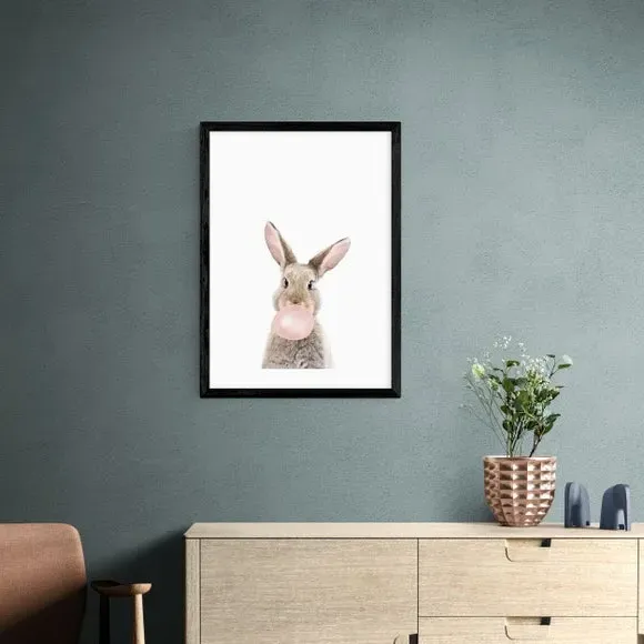 Bubble Gum Bunny Wall Print - Pink