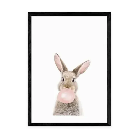 Bubble Gum Bunny Wall Print - Pink