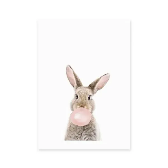 Bubble Gum Bunny Wall Print - Pink