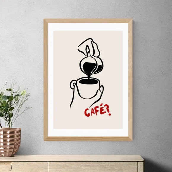 Cafe Wall Print with Frame - Black, Wood