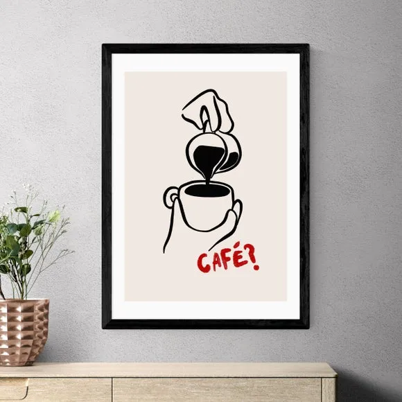 Cafe Wall Print with Frame - Black, Wood