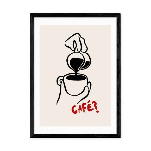 Cafe Wall Print with Frame - Black, Wood