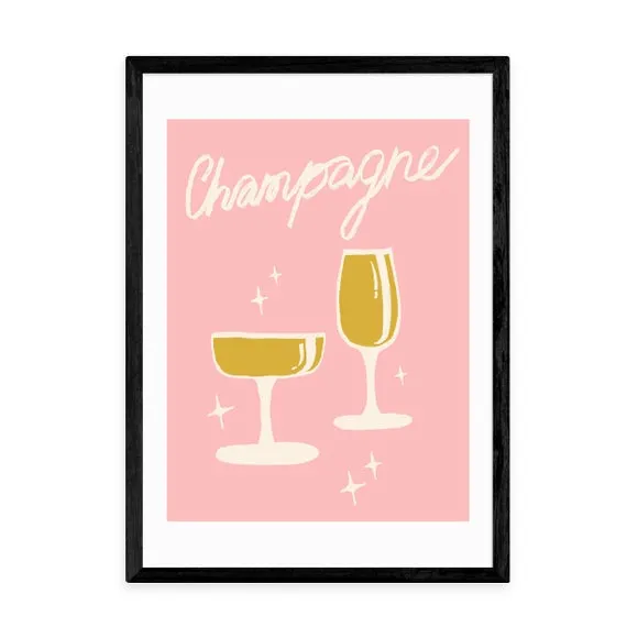 Champagne Typography Framed Print - Pink