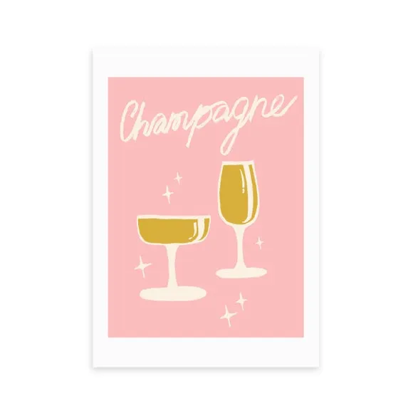 Champagne Typography Framed Print - Pink