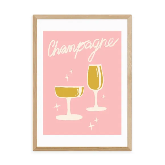 Champagne Typography Framed Print - Pink