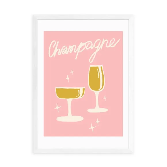 Champagne Typography Framed Print - Pink