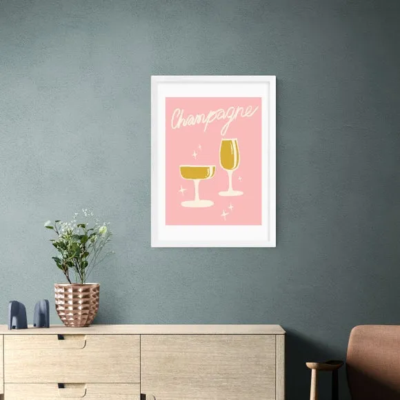 Champagne Typography Framed Print - Pink