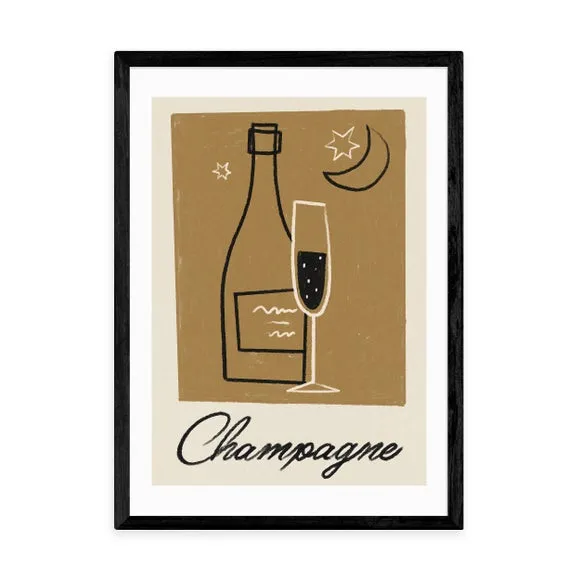 Champagne Wall Print - Gold, Paper