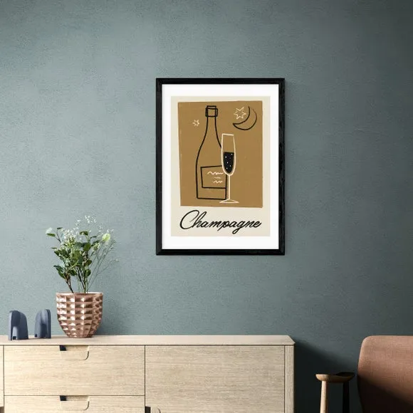 Champagne Wall Print - Gold, Paper
