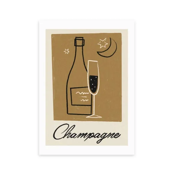 Champagne Wall Print - Gold, Paper