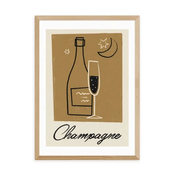 Champagne Wall Print - Gold, Paper