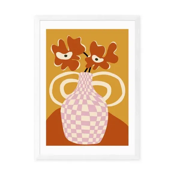 Checkered Retro Flower Pot Print - Orange