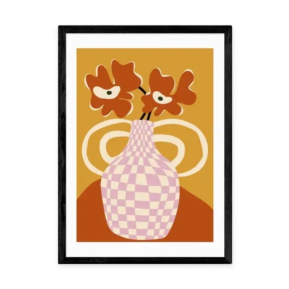 Checkered Retro Flower Pot Print - Orange