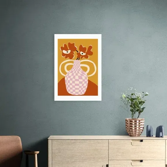 Checkered Retro Flower Pot Print - Orange image