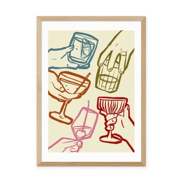 Cheers Glasses Wall Print - Multicolor, Paper