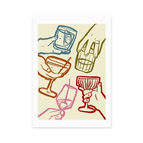 Cheers Glasses Wall Print - Multicolor, Paper