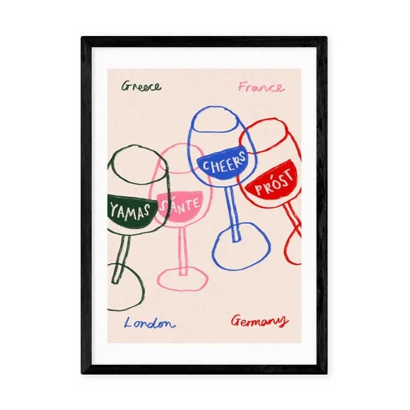Cheers Glasses Wall Print - Multicolor, Paper