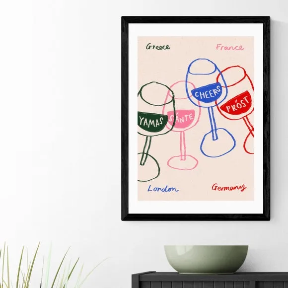 Cheers Glasses Wall Print - Multicolor, Paper