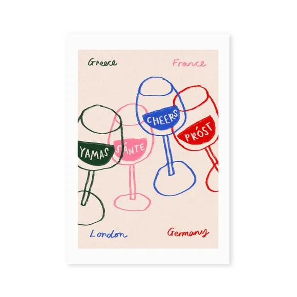Cheers Glasses Wall Print - Multicolor, Paper