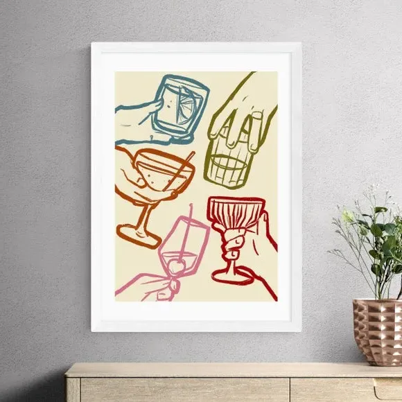 Cheers Glasses Wall Print - Multicolor, Paper