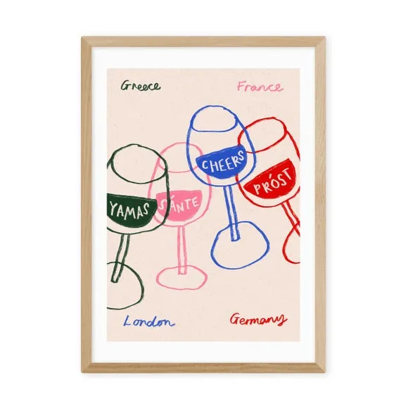 Cheers Glasses Wall Print - Multicolor, Paper