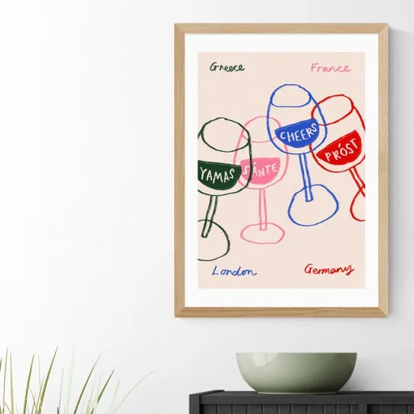 Cheers Glasses Wall Print - Multicolor, Paper