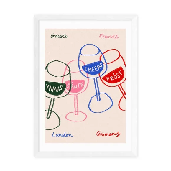 Cheers Glasses Wall Print - Multicolor, Paper