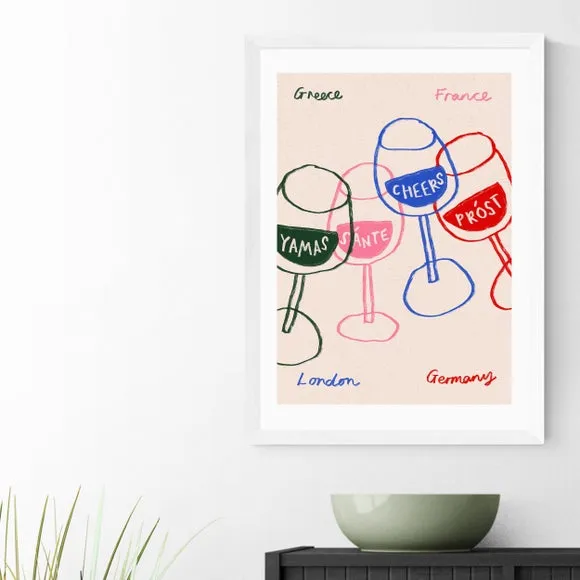 Cheers Glasses Wall Print - Multicolor, Paper