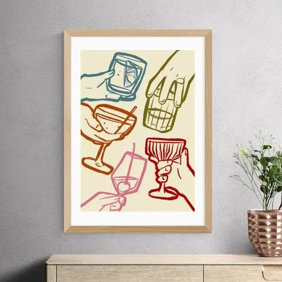 Cheers Glasses Wall Print - Multicolor, Paper