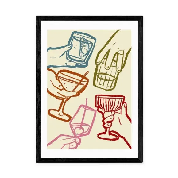 Cheers Glasses Wall Print - Multicolor, Paper