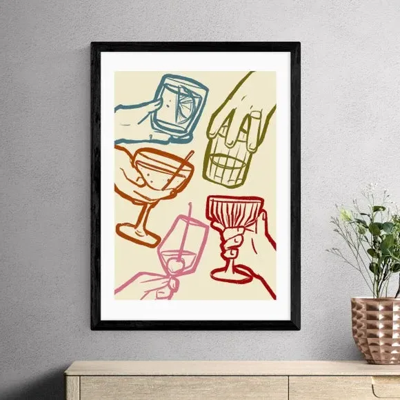 Cheers Glasses Wall Print - Multicolor, Paper