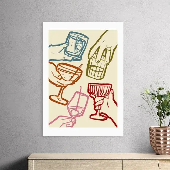 Cheers Glasses Wall Print - Multicolor, Paper image