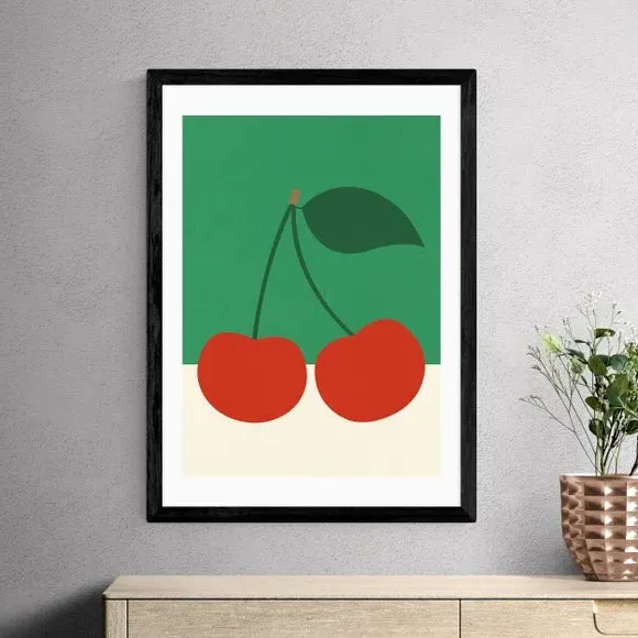Cherries Art Print - Green