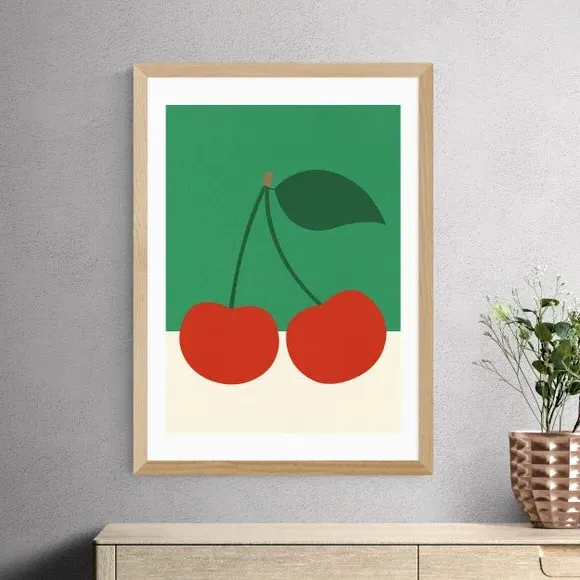 Cherries Art Print - Green