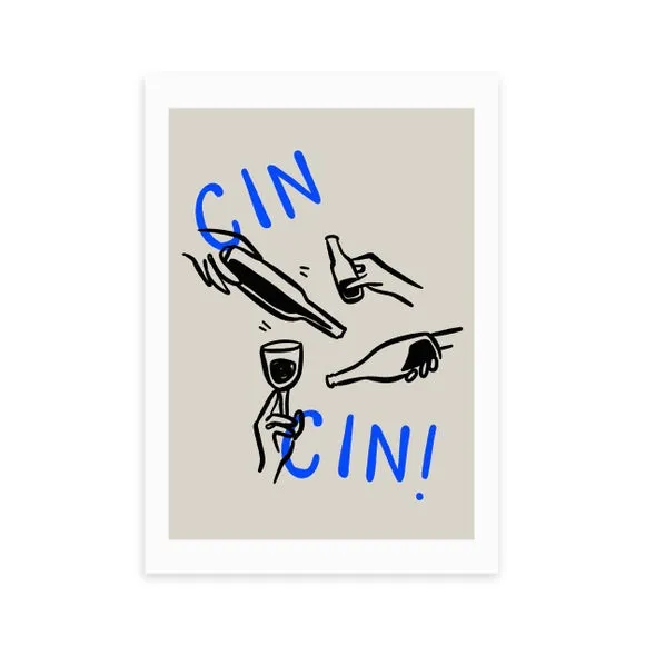 Cin Cin Wall Print - Blue, Paper