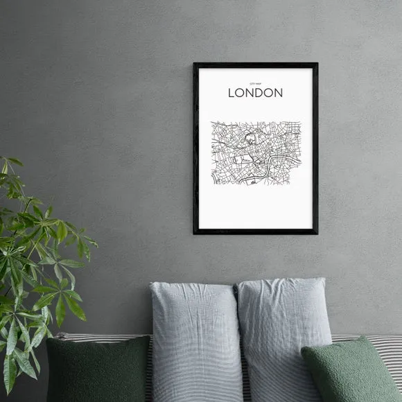 City Map Wall Print - Black, Paper