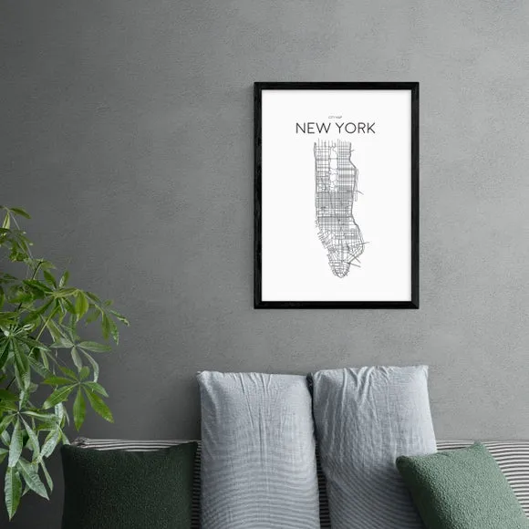 City Map Wall Print - Black, Paper