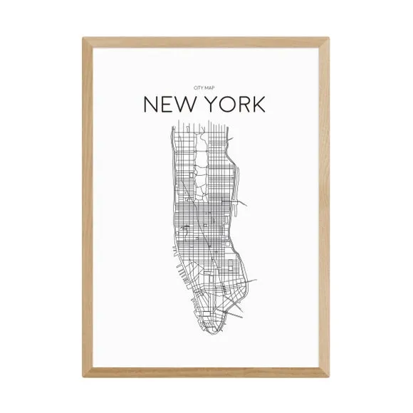 City Map Wall Print - Black, Paper