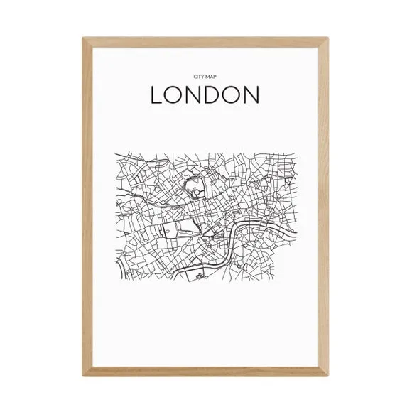 City Map Wall Print - Black, Paper