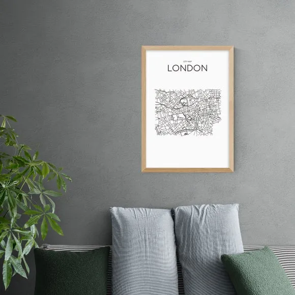 City Map Wall Print - Black, Paper