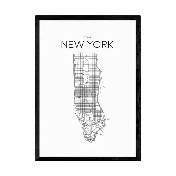 City Map Wall Print - Black, Paper