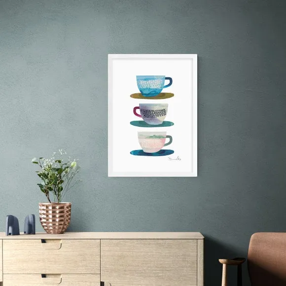 Coffee Cups Wall Print - Multicolor, Paper