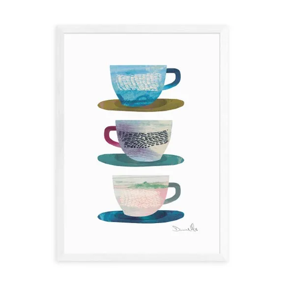 Coffee Cups Wall Print - Multicolor, Paper