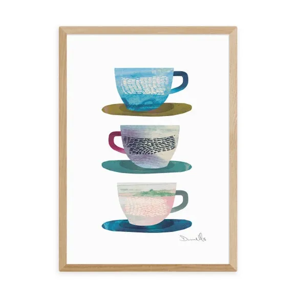 Coffee Cups Wall Print - Multicolor, Paper