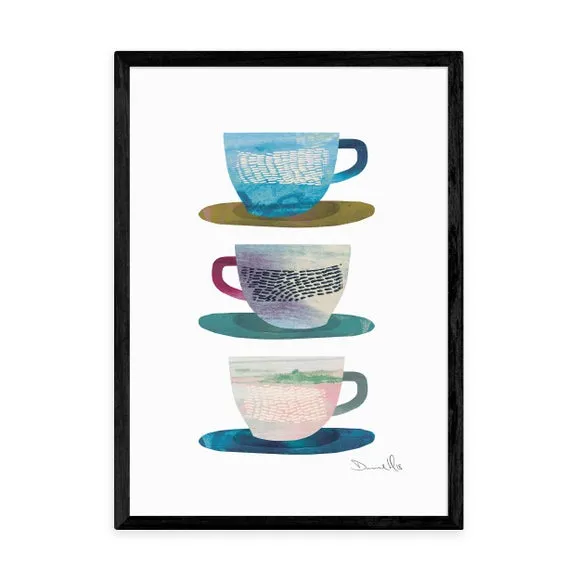 Coffee Cups Wall Print - Multicolor, Paper