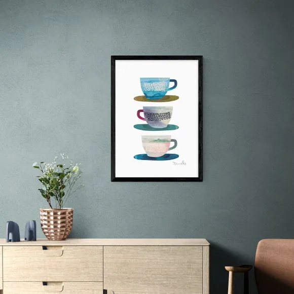 Coffee Cups Wall Print - Multicolor, Paper