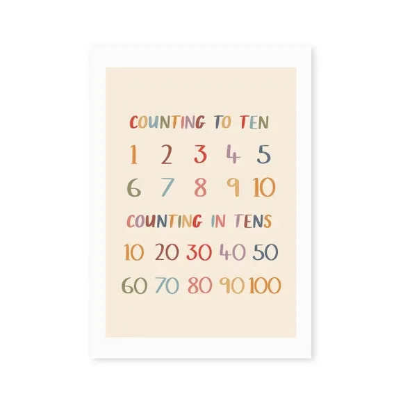 Counting Print Educational Wall Art - Cream