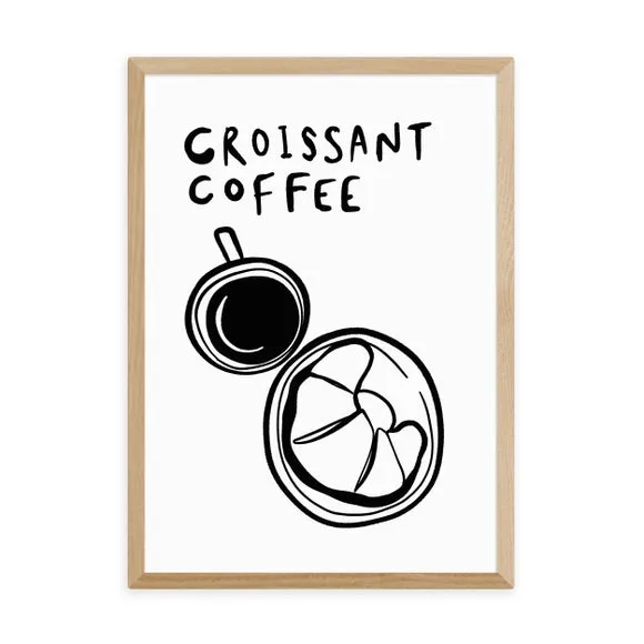 Croissant Coffee Wall Print - Black/White